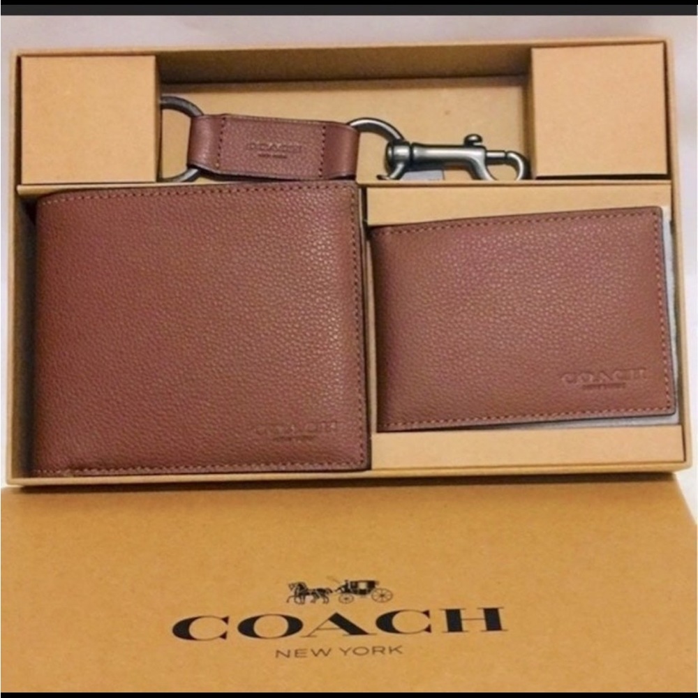 NWT Coach Men’s Brown 3 in 1 boxed Wallet Gift set - Picture 3 of 7